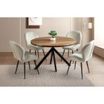 Viento Mobilya Pegasus Yuvarlak Olabilen Hazar Highgloss Açılır 120X70 Masa 4 Adet Babyface Kumaş Metal Ayak Porto Sandalye Masa Takımı - Ahşap Desenli - 120 X 70
