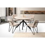 Viento Mobilya Pegasus Yuvarlak Olabilen Sidon Desen Açılır 120X70 Masa 4 Adet Bukle Kumaş Metal Banky Sandalye Masa Takımı - 120 X 70