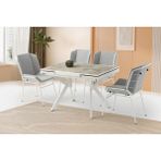Viento Mobilya Petra Rambla Highgloss Yanlardan Açılır 110X70 Masa 6 Adet Bukle Kumaş Metal Yonca Sandalye Masa Takımı - Beyaz - 110 X 70