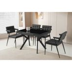 Viento Mobilya Petra Siyah Cam Yanlardan Açılır 110X70 Masa 6 Adet Keten Kumaş Metal Jumbo Sandalye Masa Takımı - 110 X 70