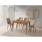 Viento Mobilya Polo Antik Çam Desen Açılır 120X70 Masa Nil 4 Adet Vizon Babyface Kumaş Sandalye Masa Takımı - Atlantik Çam - 120 X 70
