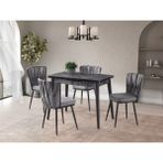 Viento Mobilya Polo Siyah Mermer Desen Açılır 100X60 Masa Örgü Ay 4 Adet Gri B.face Kumaş Sandalye Masa Takımı - 100 X 60