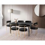 Viento Mobilya Roma Irony Highgloss Açılır 155X90 Masa Vera 6 Adet Siyah Bukle Kumaş Sandalye Masa Takımı - Siyah - Antrasit - 155 X 90