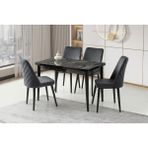Viento Mobilya Silva Siyah Mermer Desen Açılır 120X70 Masa 6 Adet Babyface Ahşap Ayak Talia Sandalye Masa Takımı - 120 x 70