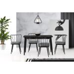 Viento Mobilya Silva Siyah Mermer Desen Açılır 120X70 Masa 6 Adet Kazayağı Kumaş Metal Güneş Sandalye Masa Takımı - 120 x 70