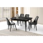 Viento Mobilya Silva Siyah Mermer Desen Açılır 130X80 Masa 4 Ader Babyface Ahşap Ayak Sude Sandalye Masa Takımı - 130 X 80