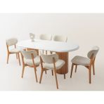Viento Mobilya Stella Kar Beyaz Highgloss Renk Açılır 160X90 Masa 8 Adet Aras Calve Kumaş Naturel Iskelet Sandalye Masa Takımı - Karbeyaz - 160 x 90