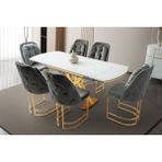 Viento Mobilya Still Beyaz Renk Açılır 130X80 Masa 6 Adet Babyface Kumaş Neşe Gold Iskelet Sandalye Masa Takımı - 130 X 80