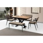 Viento Mobilya Still Diş Budak Desen Yanlardan Açılır 130X80 Masa 6 Kişilik Keten Kumaş Metal Jumbo Bench Takımı Masa Takımı - Dışbudak - 130 X 80