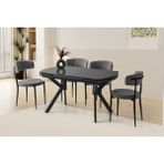 Viento Mobilya Still Koyu Gri Highgloss Yanlardan Açılır 130X80 Masa 4 Adet Bukle Kumaş Metal Gözde Sandalye Masa Takımı - 130 X 80