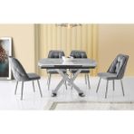 Viento Mobilya Still Marmo Highgloss Yanlardan Açılır 130X80 Masa 4 Adet Babyface Krom Ayak Neşe Sandalye Masa Takımı - Beyaz Mermer - 130 X 80