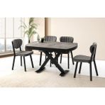 Viento Mobilya Still Retro Gümüş Desen Yanlardan Açılır 130X80 Masa 4 Adet Babyface Metal Esinti Sandalye Masa Takımı - Retro Taşı Rengi - 130 X 80