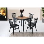 Viento Mobilya Tuğra Diş Budak Desen Ayaktan Açılır 80X70 Masa 4 Adet Siyah Ahşap Diva Sandalye Masa Takımı - Dışbudak - 80 X 70