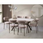 Viento Mobilya Valentin Aytaşı Highgloss Açılır 160X90 Masa Vera 6 Adet Vizon Bukle Kumaş Sandalye Masa Takımı - 160 X 90