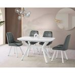 Viento Mobilya Valentin Beyaz Highgloss Açılır 130X80 Masa Riva 6 Adet Gri Babyface Kumaş Sandalye Masa Takımı - 130 X 80
