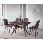 Viento Mobilya Valentin Kuvars Hg Açılır 130X80 Masa Riva 6 Adet Kahve Suni Deri Kumaş Sandalye Masa Takımı - Mermer Desen - Kahve - Krem - 130 X 80