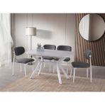 Viento Mobilya Valentin Marmo Highgloss Açılır 130X80 Masa Liza 4 Adet Gri Coco Kumaş Sandalye Masa Takımı - Mermer Desen - Beyaz - 130 X 80