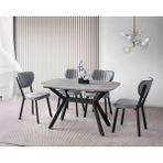 Viento Mobilya Valentin Retro Gümüş Mdf Açılır 130X80 Masa Elma 6 Adet Gri Babyface Kumaş Sandalye Masa Takımı - Retro Taşı Rengi - 130 X 80