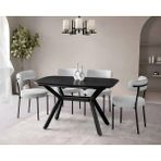 Viento Mobilya Valentin Royal Mermer Hg Açılır 130X80 Masa Vera 6 Adet Beyaz Bukle Kumaş Sandalye Masa Takımı - Mermer Desen - Beyaz - Siyah - 130 X 80