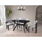 Viento Mobilya Valentin Sonata Highgloss Açılır 130X80 Masa Tuna 4 Adet Beyaz Bukle Kumaş Sandalye Masa Takımı - Mermer Desen - Beyaz - Siyah - 130 X 80