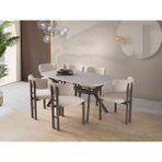 Viento Mobilya Valentin Traverten Mdf Açılır 160X90 Masa Tuna 6 Adet Krem Bukle Kumaş Sandalye Masa Takımı - 160 X 90