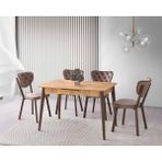 Viento Mobilya Venüs Antik Çam Mdf Açılır 120X80 Masa Elma 4 Adet Kahve Babyface Kumaş Sandalye Masa Takımı - Atlantik Çam - 120 X 80