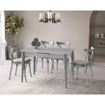 Viento Mobilya Venüs Gri Sis Highgloss Açılır 120X80 Masa Bahar 6 Adet Gri Babyface Kumaş Sandalye Masa Takımı - 120 X 80