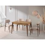 Viento Mobilya Venüs Leglano Desen Mdf Açılır 120X80 Masa Liza 4 Adet Vizon Bukle Kumaş Sandalye Masa Takımı - Ahşap - 120 X 80