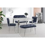 Viento Mobilya Venüs Marmo Hg Açılır 120X80 Masa 6 Kişilik Bench Takımı Antrasit Babyface Sandalye Masa Takımı - Beyaz Mermer - 120 X 80