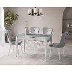 Viento Mobilya Venüs Rambla Highgloss Açılır 120X80 Masa Leon 4 Adet Gri Babyface Kumaş Sandalye Masa Takımı - Gri - Füme - 120 X 80