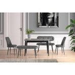 Viento Mobilya Yakamoz Retro Gümüş Desen Açılır 120X80 Masa 6 Kişilik Bench Takımı Gri Kazayağı Sandalye Masa Takımı - Retro Taşı Rengi - 120 X 80
