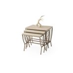 Viento Mobilya Yelpaze Zigon Sehpa Sidon Desen 3'lü Set, Cappicino Metal Ayak, İç İçe Geçebilir