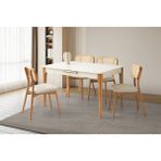 Viento Mobilya Zarif Aytaşı Desen Açılır 130X80 Masa 4 Adet Pufy Kumaş Naturel Ahşap Paris Sandalye Masa Takımı - 130 X 80