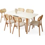 Viento Mobilya Zarif Aytaşı Desen Açılır 130X80 Masa 6 Adet Pufy Kumaş Naturel Ahşap Paris Sandalye Masa Takımı - 130 X 80