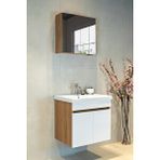Viesta Star Banyo Dolabı Seti ( 60 Cm Egzotik Meşe ve Parlak Beyaz Aynalı Lavabolu Mdf ) Egzotik Meşe & Parlak Beyaz