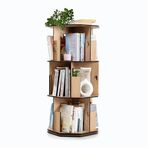 Vigo Wood 360° Döner Kitaplık – Modern ve Dekoratif Çok Katmanlı Ahşap Kitap ve Dergi Rafı (Meşe, 3 Raflı)