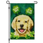 Vigor Home St Patricks Day Kiss Me I'm Irish Dog Çuval Bezi Bahçe Bayrağı Çift Taraflı 40 x 45 cm, Şanslı Yonca Golden Retriever Köpek Yavrusu 17 Mart Welcome Yard Açık Hava Bayrakları