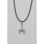Viking Çift Taraflı Balta Kolye - Pu Deri İp Zincirli Unisex Gümüş Kaplama - 60 Cm