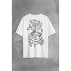 Viking Fenrir Wolf Vikings Kurt Kafa Street Urban Sırt Ön Baskılı Oversize Tişört T-Shirt - Beyaz