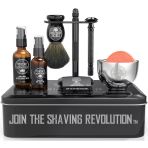 Viking Revolution - Erkekler İçin Lüks Tıraş Seti - Çift Kenarlı Tıraş Makinesi, Stand, Kase, Tıraş Sonrası Balsam, Tıraş Öncesi Yağı, Porsuk Fırçası, Erkek Tıraş Bıçağı - Erkeklere Yönelik Hediyeler