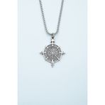 Viking Vegvisir Pusula Gümüş Kaplama Örme Zincir Kolye