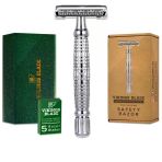 Vıkıngs Blade Erkekler İçin Çift Kenarlı Jilet + 5 İsveç Çelik Bıçakları + Lüks Kılıf Uzun Saplı Pürüzsüz Yeniden Kullanılabilir Çevre Dostu (Vulcan)