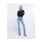 viking's line Ispanyol Yüksek Bel Solmaz Mavi Kar Yıkama Kot Pantolon Toparlayıcı Jean