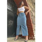 Viking's Line Kadın Maxi Denim Etek Likralı Önden Yırtmaçlı Yüksek Bel Acık Mavi