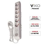 Viko 1.5 mt 282J Akım Korumalı Anahtarlı Çocuk Korumalı 6'lı Çoklu Priz