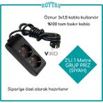 Viko 2'li 1 Metre Grup Priz-Siyah(Öznur 3*1,5 Kablo Kullanılır)