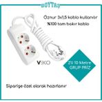Viko 2'li 10 Metre Grup Priz-Beyaz(Öznur 3*1,5 Kablo Kullanılır)