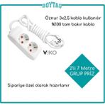 Viko 2'li 7 Metre Grup Priz - Beyaz (Öznur 3 * 2,5 Kablo Kullanılır) Fırın ve Isıtma İçin Özel Hazırlanır