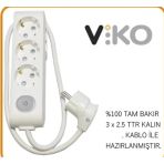 Viko 3 Lü 3X2.5 Uzatma Seyyar Kablo 8 Metre