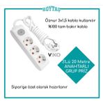Viko 3'lü 20 Metre Anahtarlı Grup Priz-Beyaz(Öznur 3*1,5 Kablo Kullanılır)